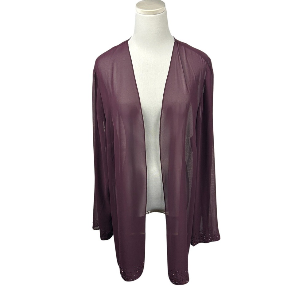 Oblique Cardigan Womens 20 Chiffon Sheer Open Front Wedding Long Sleeve Beaded